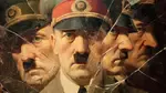 Fragmented portrait of Adolf Hitler reflected in broken glass, symbolizing the psychological profiling of his complex personality during World War II.