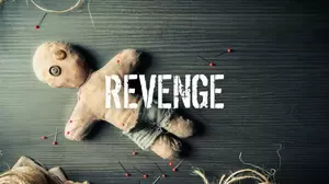 A symbolic image representing the psychology of revenge, showing a handmade voodoo doll with pins and string on a dark wooden surface, illustrating themes of anger, retaliation, and emotional tension.