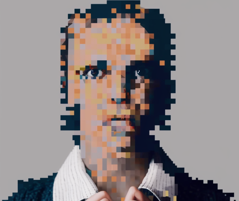 Man with pixelated face