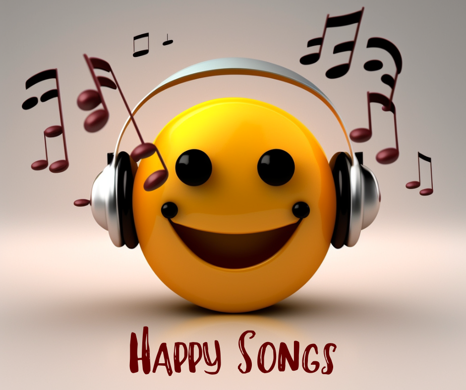Happy emoji with headphones listening to music