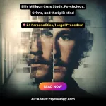 split portrait of Billy Milligan symbolizing his 24 personalities and dissociative identity disorder, set against a bleak institutional corridor background