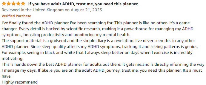 ADHD Planner for Adults Amazon Customer Review