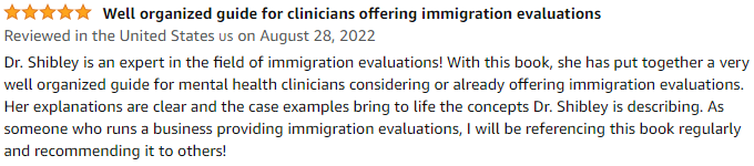 Conducting Immigration Evaluations: A Practical Guide for Mental Health Professionals. Amazon Customer Review