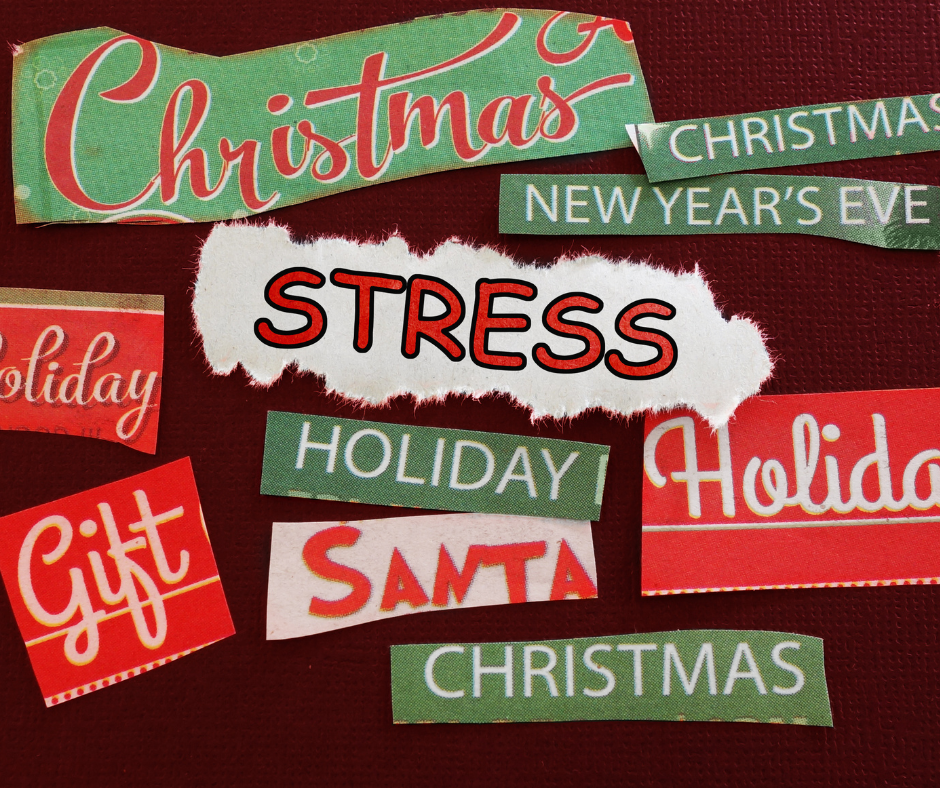 Christmas and New Years related holiday messages with Stress in the center