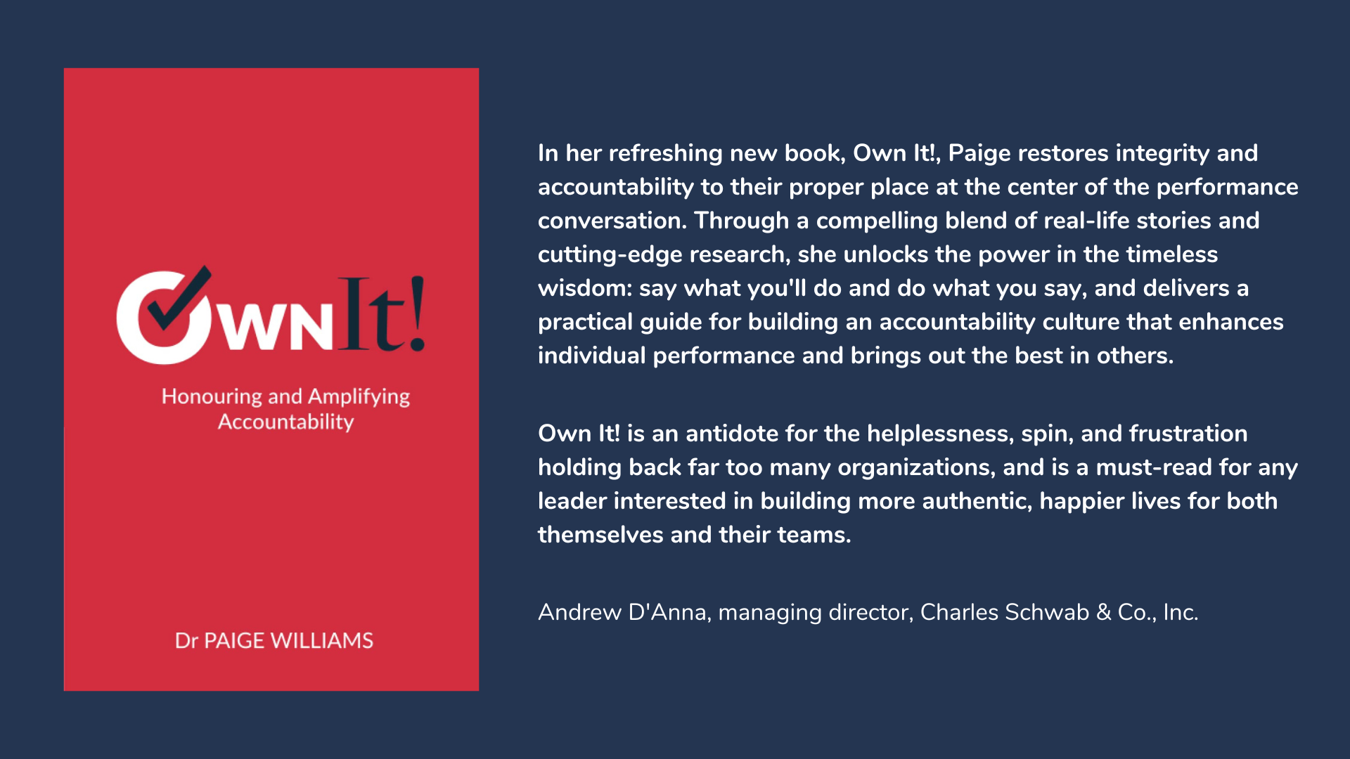 Own It!: Honouring and Amplifying Accountability, book cover and description.