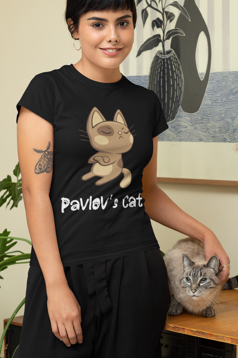 Girl wearing Pavlov's cat t-shirt