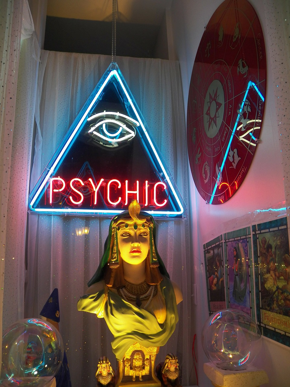 Psychic sign and paraphernalia.