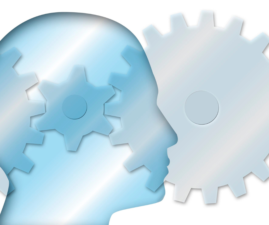 conceptual image representing cognitive behavioral therapy, consisting of a head surrounded by cogs