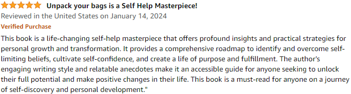 Unpack Your Bags: Your Self Help Guide To Inner Peace. Amazon Customer Review