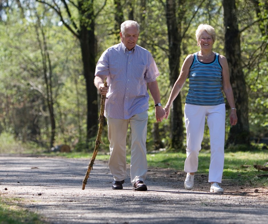 Mature couple enjoying a walking workout