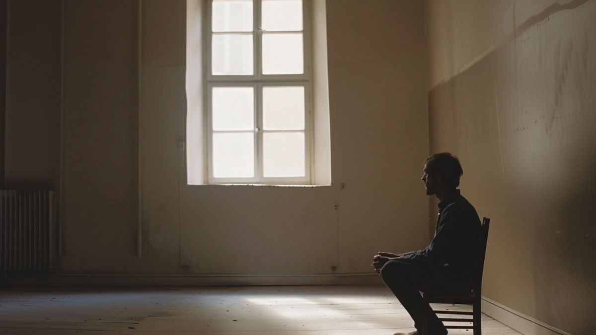 Person sitting alone surrounded by scattered papers, illustrating how doing nothing can feel mentally overwhelming Person sitting alone surrounded by scattered papers, illustrating how doing nothing can feel mentally overwhelming