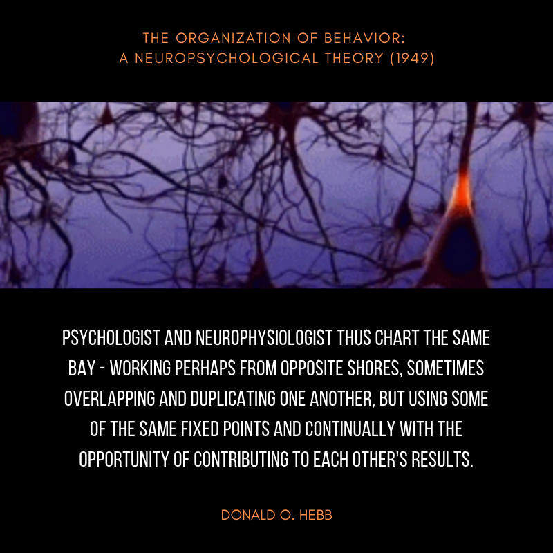 The Organization of Behavior: A Neuropsychological Theory (1949) Donald Hebb neuropsychology quote.