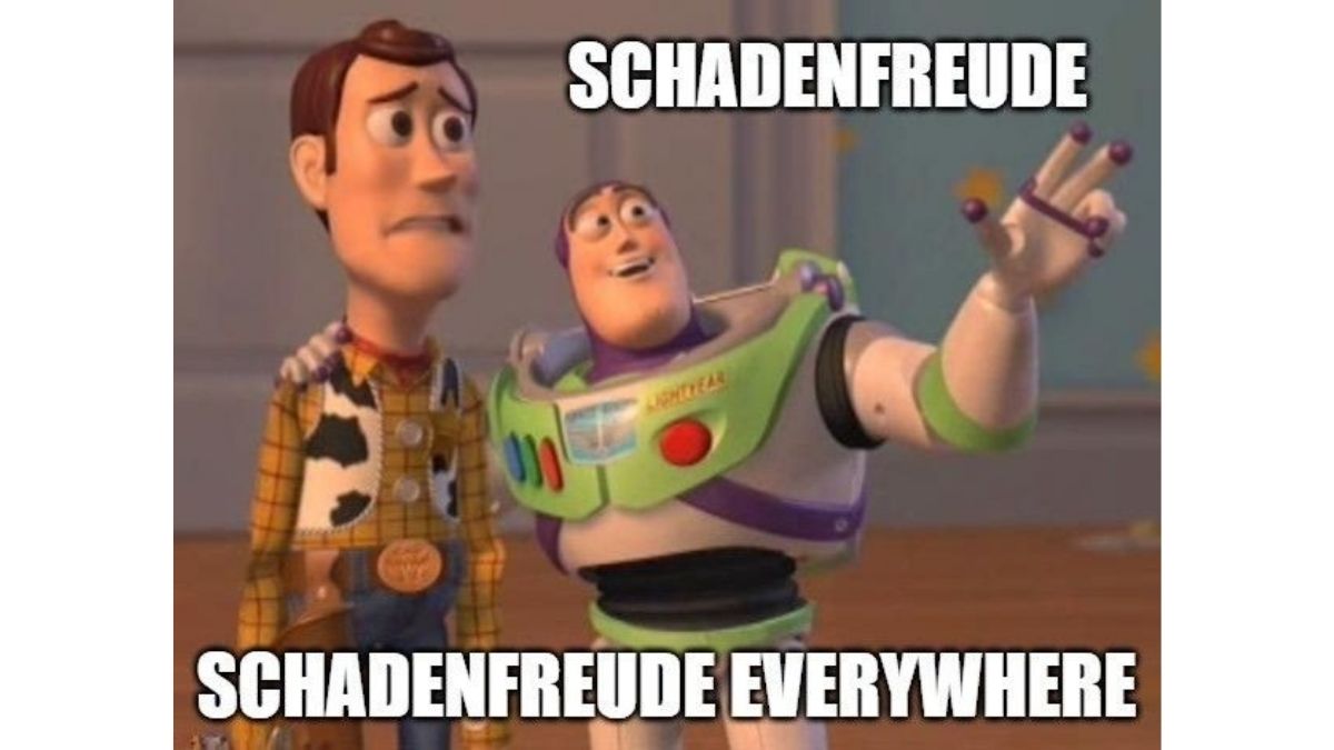 Meme illustrating schadenfreude, the pleasure people feel when others experience misfortune Meme illustrating schadenfreude, the pleasure people feel when others experience misfortune