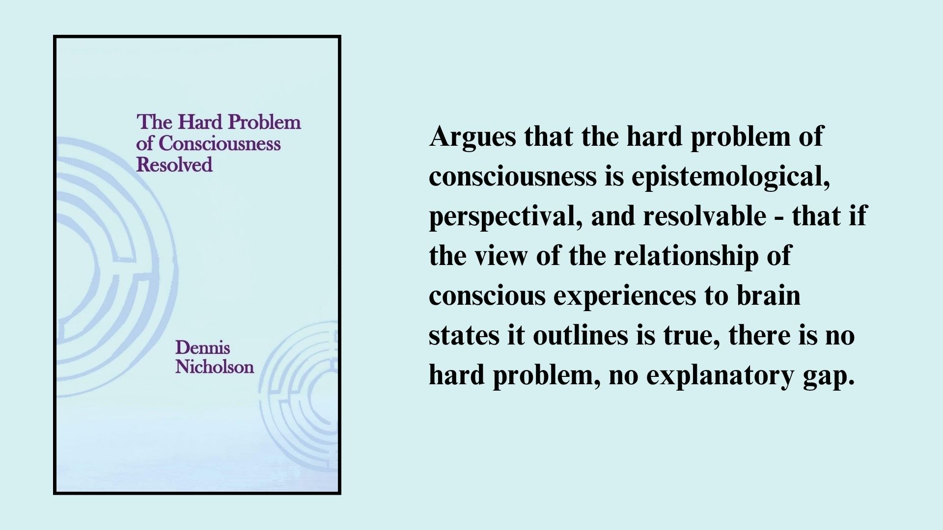 The Hard Problem of Consciousness Resolved by Dennis Nicholson book cover and summary