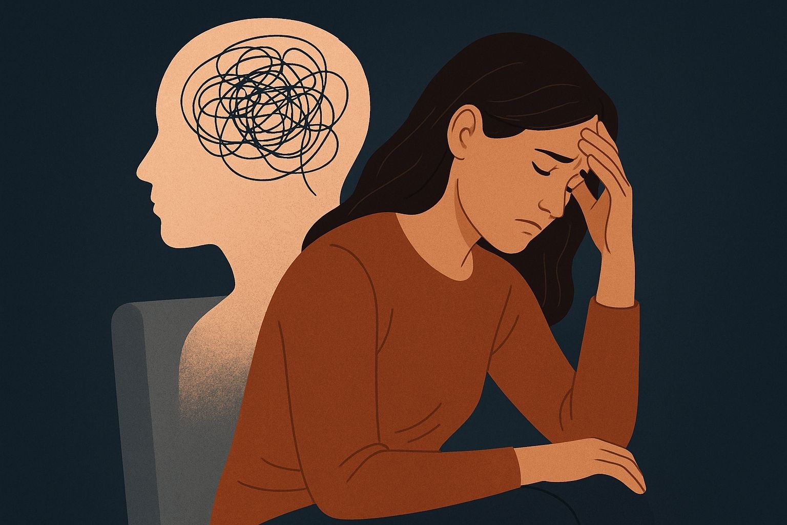 Illustration of a person coping with trauma, symbolizing the emotional and psychological complexity of abuse recovery.