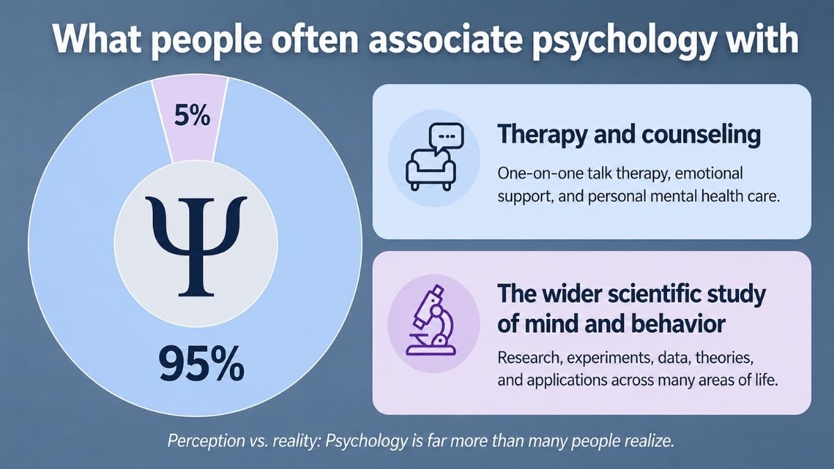 Just for fun infographic showing that most people associate psychology with therapy and counseling rather than the wider scientific study of mind and behavior.
